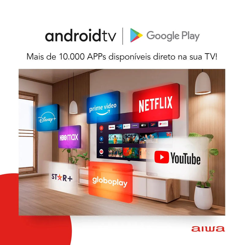 Smart TV AIWA 32” Android HD Borda Ultrafina HDR10 Dolby Áudio AWS-TV-32-BL-02-A