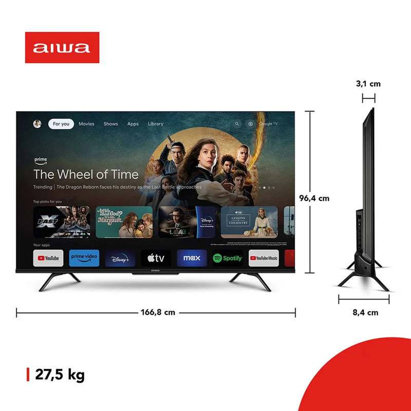 Smart TV AIWA 75” GOOGLE TV 4K Comando de voz Dolby Vision&Atmos AWS-TV-75-BL-01-G