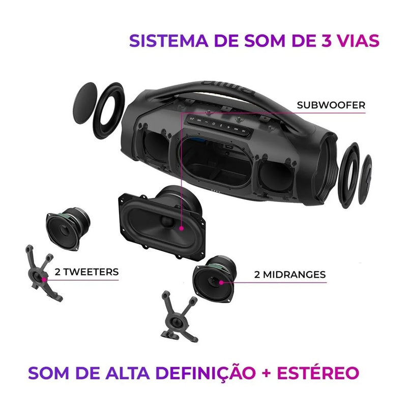 Caixa de Som Boombox Plus AIWA BBS-01-B 200W BT 30H IP66 USB Preto