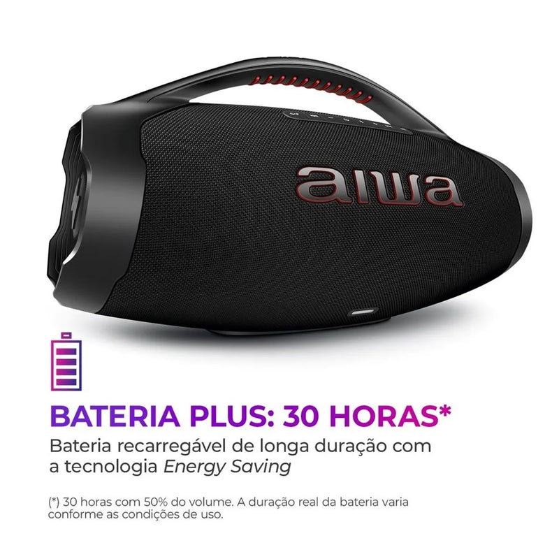 Caixa de Som Boombox Plus AIWA BBS-01-B 200W BT 30H IP66 USB Preto