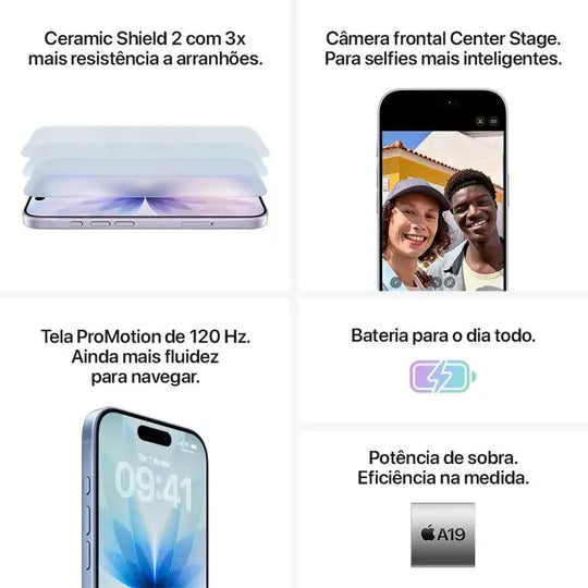iPhone 17 Apple (256GB) Branco, Tela de 6,3", 5G e Câmera de 48MP